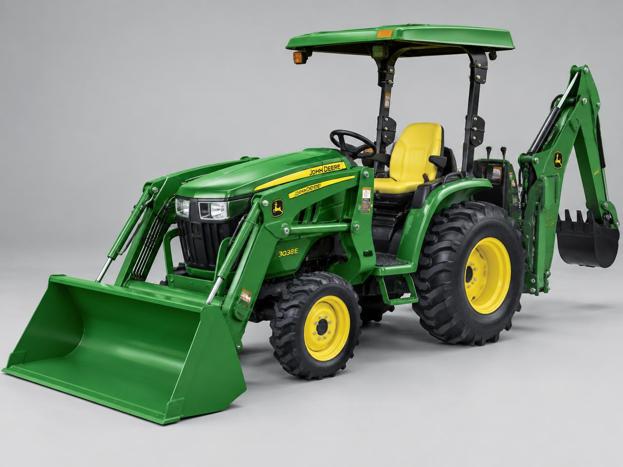 John Deere Compact Utility Tractor with Front Loader & 260B Backhoe available for rent from M3 Rental in Houston